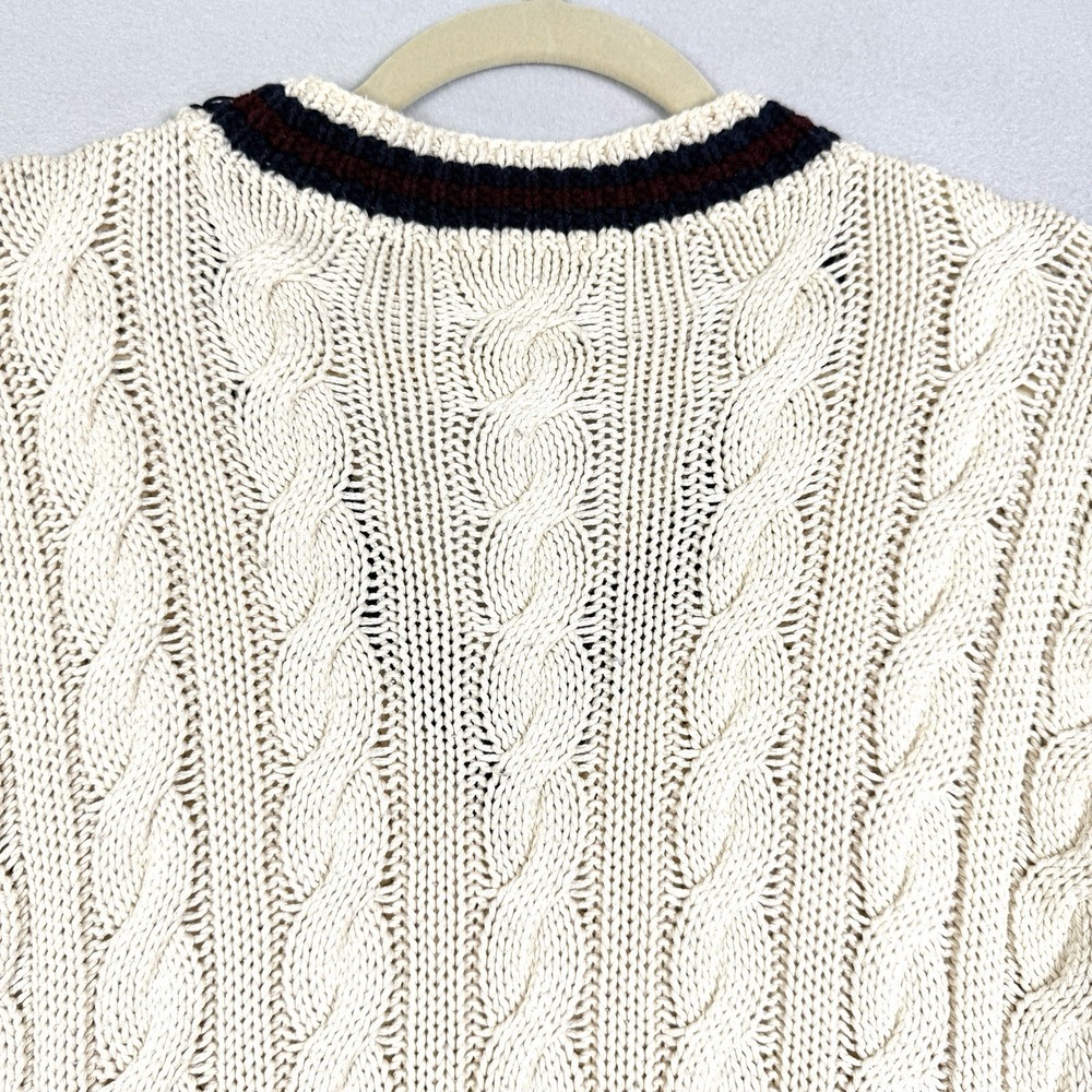 Vintage Polo Ralph Lauren Cricket Sweater Mens L XL Cable Knit Tennis 90s Cream - Picture 7 of 12